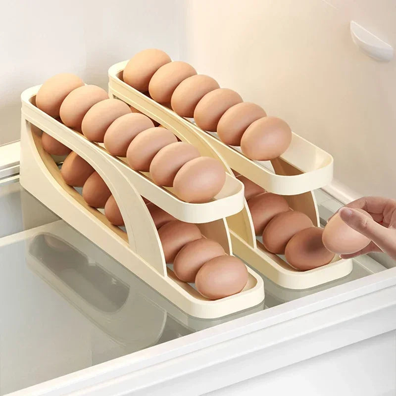 Automatic Scrolling Egg Rack Holder Storage Box Egg Basket Container Organizer Rolldown Refrigerator Egg Dispenser for Kitchen