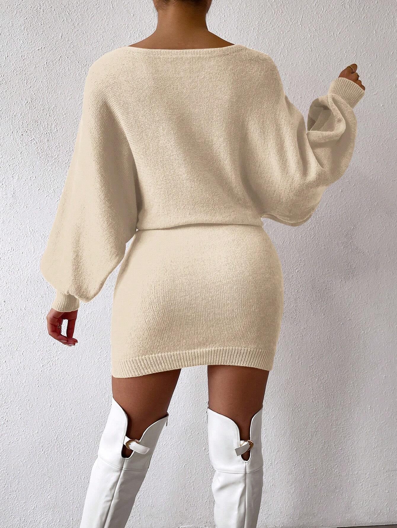 Privé Graphic Pattern Batwing Sleeve Sweater Dress