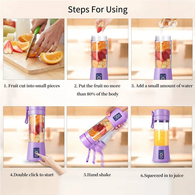Electric Orange Fruit Smoothie Food Juicer Blender Cup Personal Wireless Rechargeable Usb Mini Hand Portable Blender Usb Blender