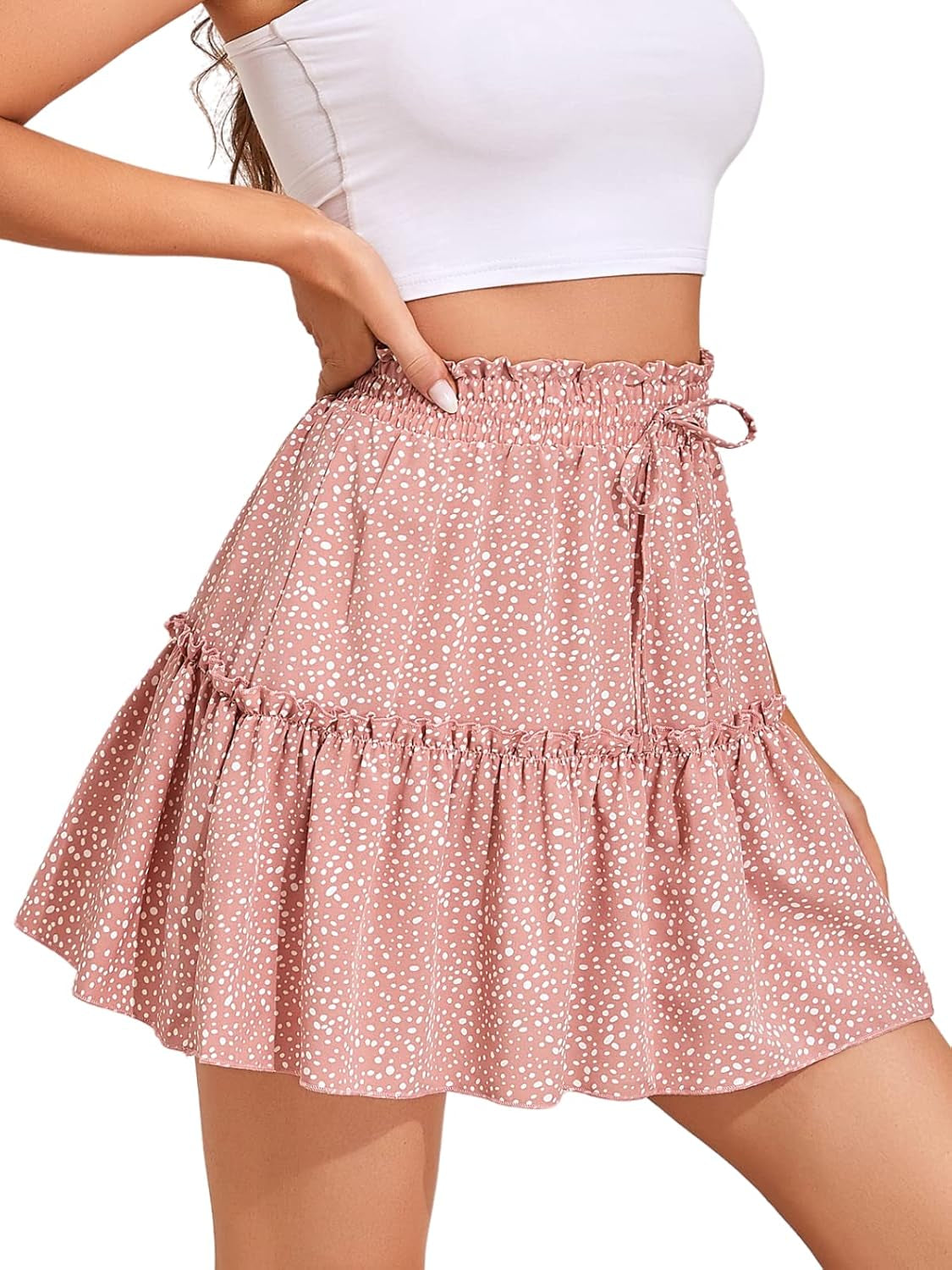 Women'S Floral Flowy Skirt Summer Cute High Waisted Tiered Ruffle Mini Skirt