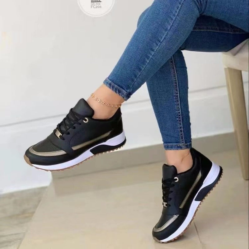 Casual Lace-Up Flat Shoes Women Shallow round Toe Sports Walking Sneakers