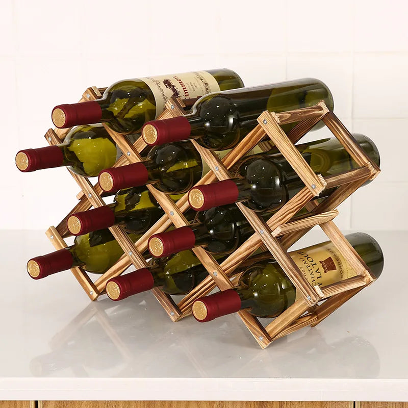 3/6/10 Bottles Collapsible Wooden Wine Racks Cabinet Stand Holders Wood Shelf Organizer Storage for Retro Display Cabinet