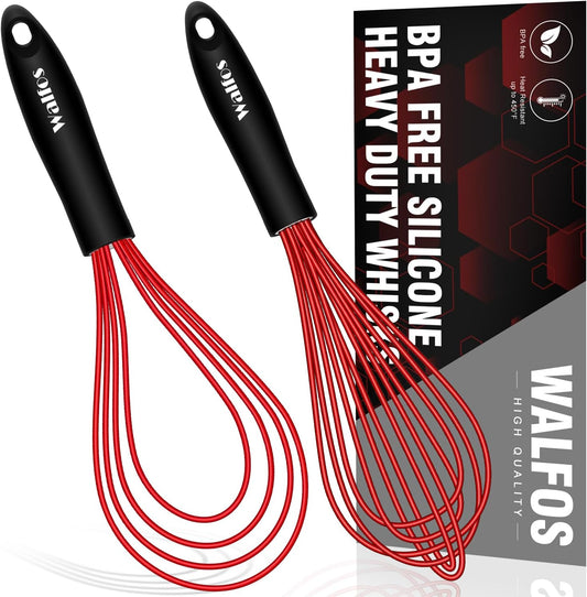 Flat Whisk,11In Flat Whisk and 10In Balloon Whisk Perfect for Whisking, Flat Roux Whisk, Gravy Stirring, BPA Free, Dishwasher Safe.2Pcs RED