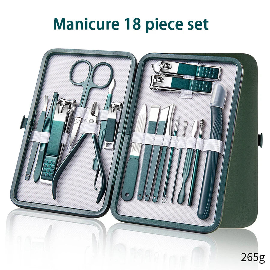 7-18 Pcs Manicure Set Nail Clippers Kit Professional Stainless Steel Nail Care Tools with Leather Travel Case for Man and Women