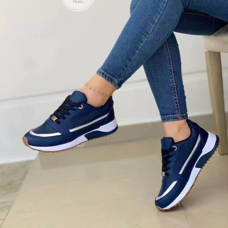 Casual Lace-Up Flat Shoes Women Shallow round Toe Sports Walking Sneakers