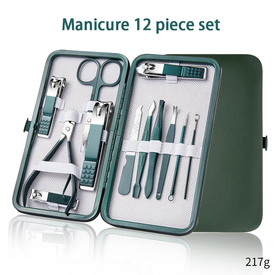 7-18 Pcs Manicure Set Nail Clippers Kit Professional Stainless Steel Nail Care Tools with Leather Travel Case for Man and Women