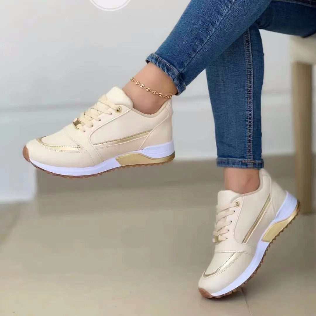 Casual Lace-Up Flat Shoes Women Shallow round Toe Sports Walking Sneakers