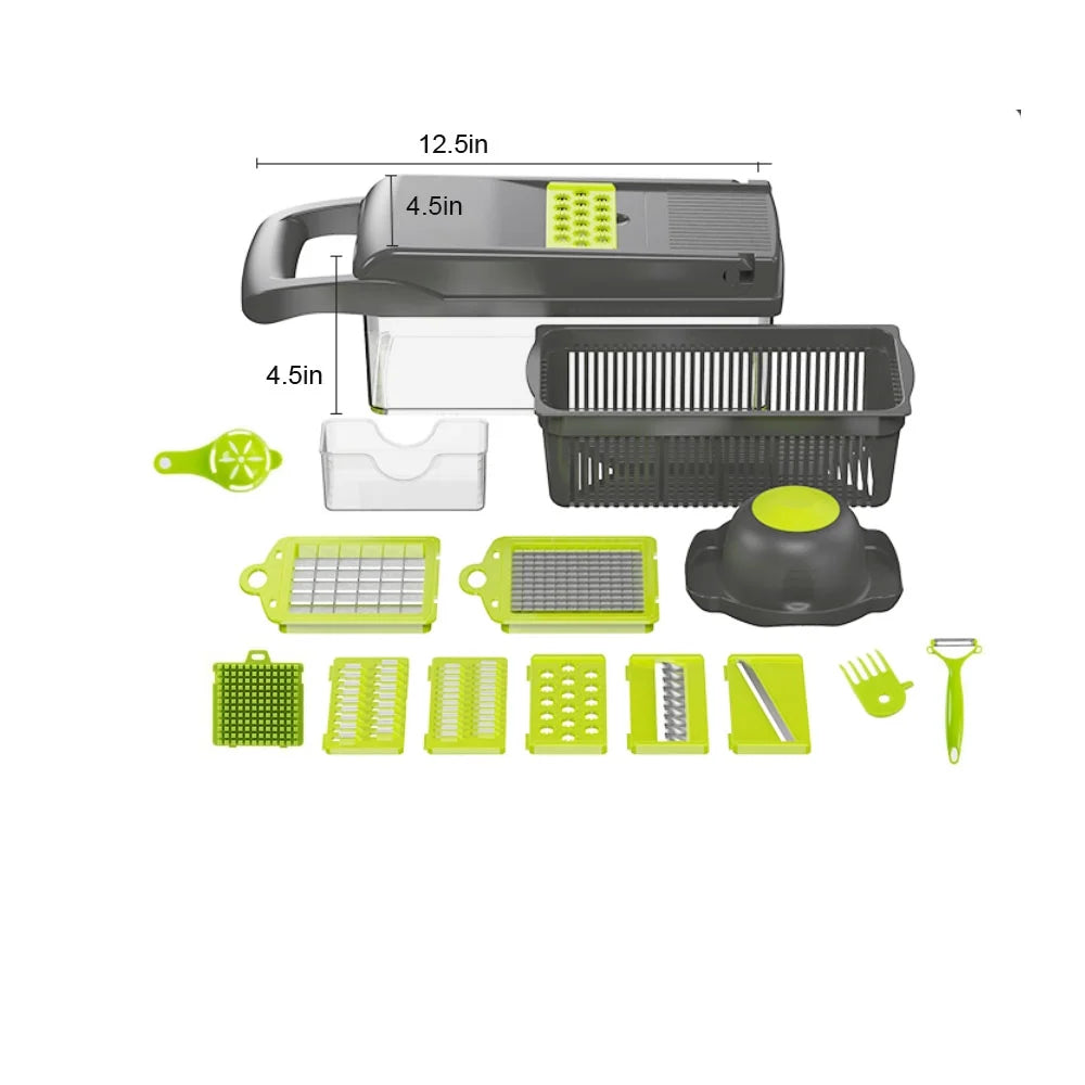 Vegetable Chopper 16 in 1 with Slicing Container 8 Blades Sink ABS and Stainless Steel Kitchen Accessories