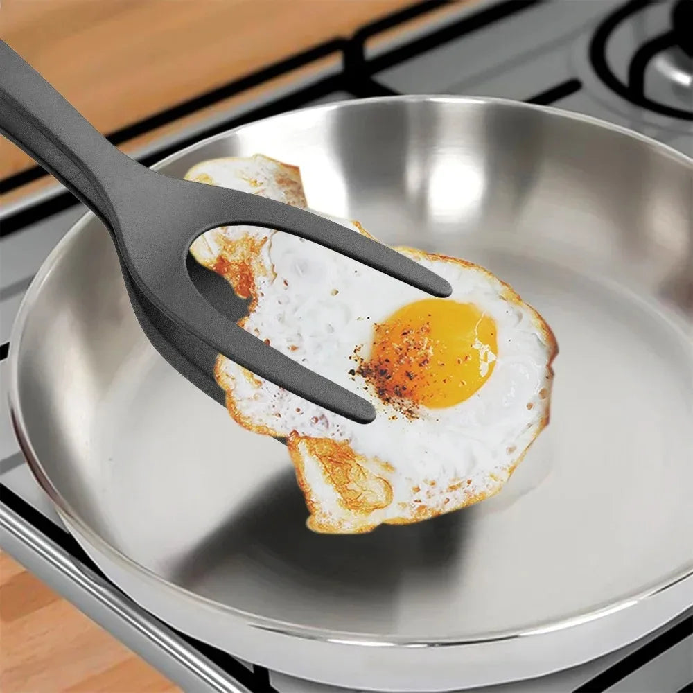 2 in 1 Nylon Grip Flip Tongs Egg Spatula Tongs Steak Spatula Tongs Clamp Pancake Fried Turners Kitchen Accessorie