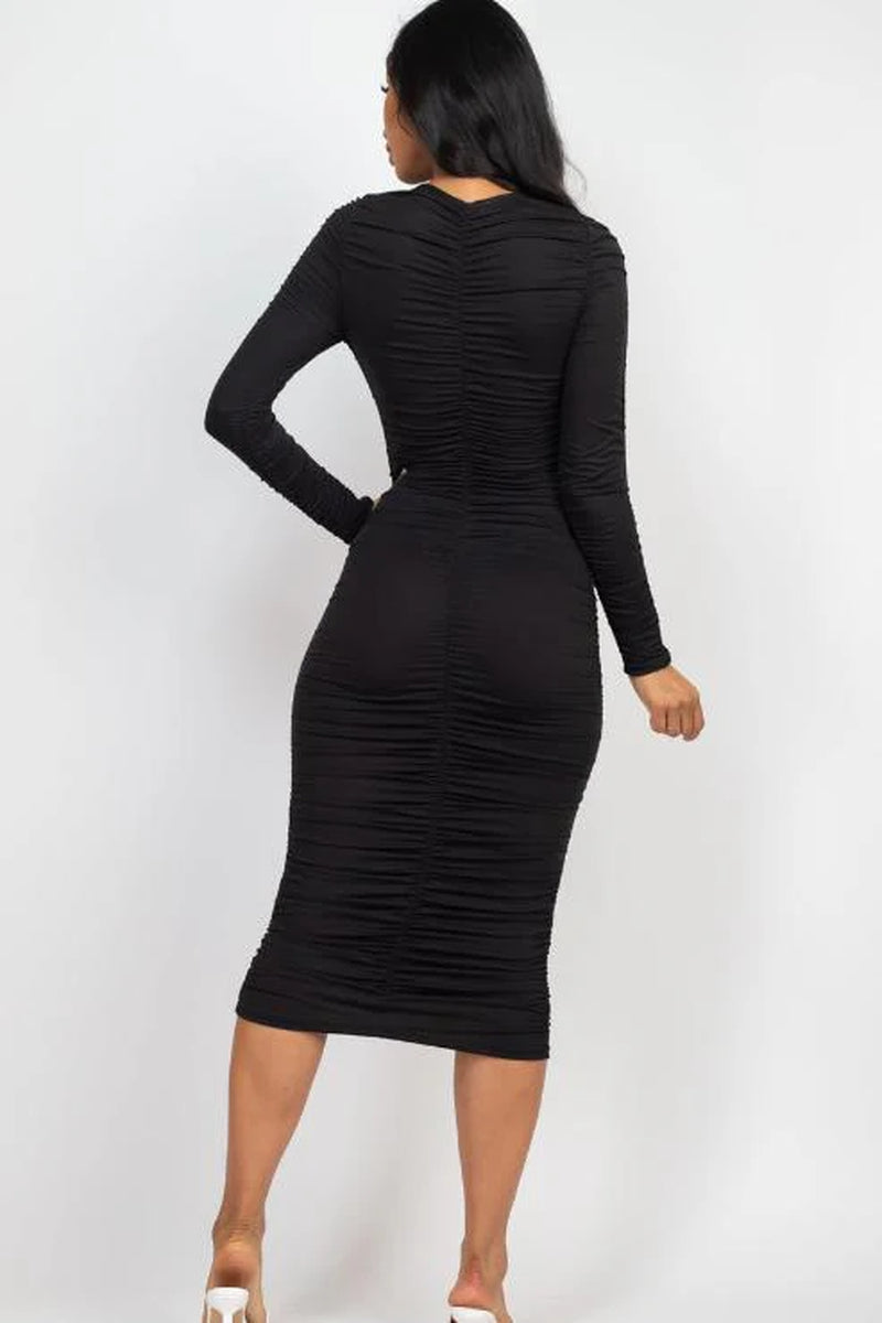 Ruched Long Sleeve Midi Dress (CAPELLA)