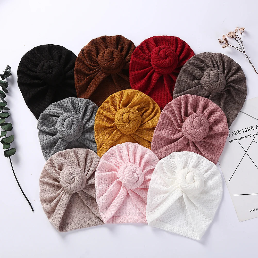 New Solid Waffle Crochet Knit Baby Hat 3M-5T Turban Infant Toddler Newborn Baby Cap Bonnet Beanies Headwraps for Baby Girls Boy