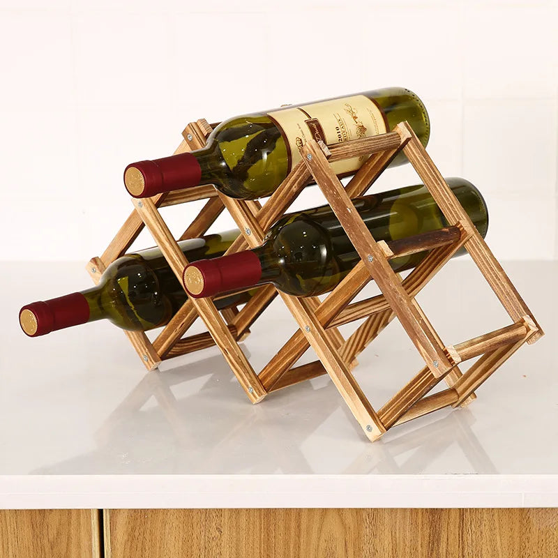 3/6/10 Bottles Collapsible Wooden Wine Racks Cabinet Stand Holders Wood Shelf Organizer Storage for Retro Display Cabinet