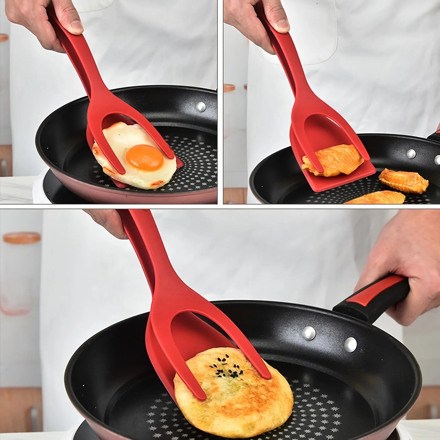 2 in 1 Nylon Grip Flip Tongs Egg Spatula Tongs Steak Spatula Tongs Clamp Pancake Fried Turners Kitchen Accessorie