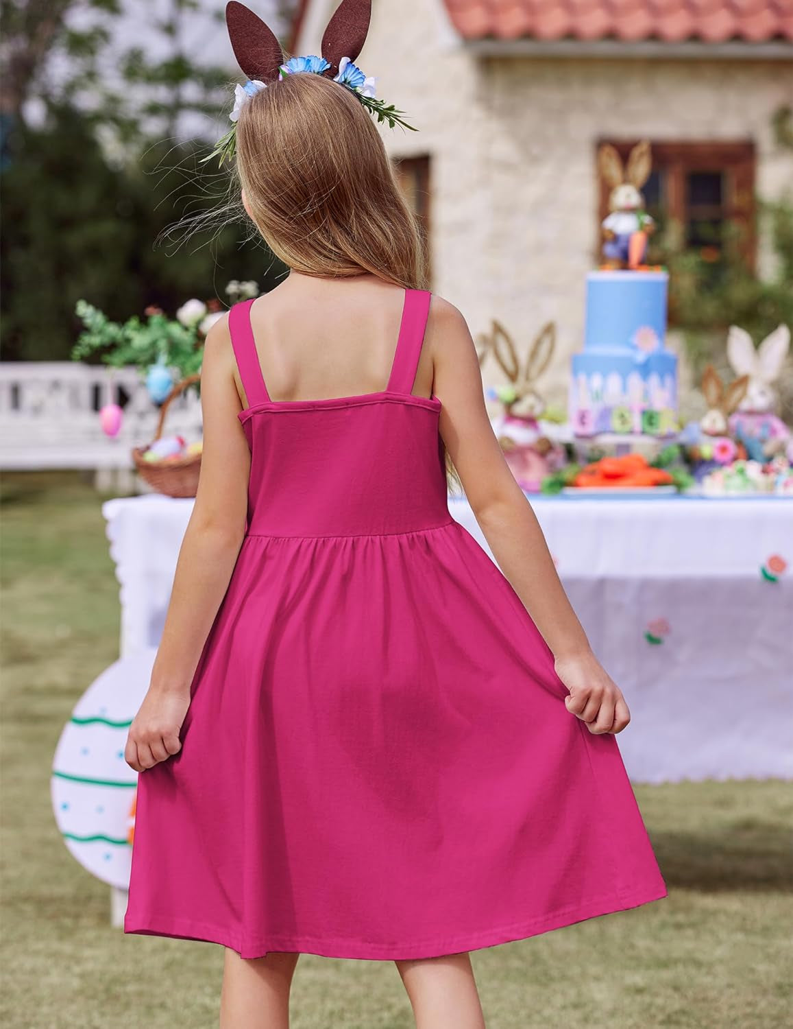 Girl'S Spaghetti Strap Button down Midi Sleeveless Summer Casual Sundress A-Line Dress with Pockets