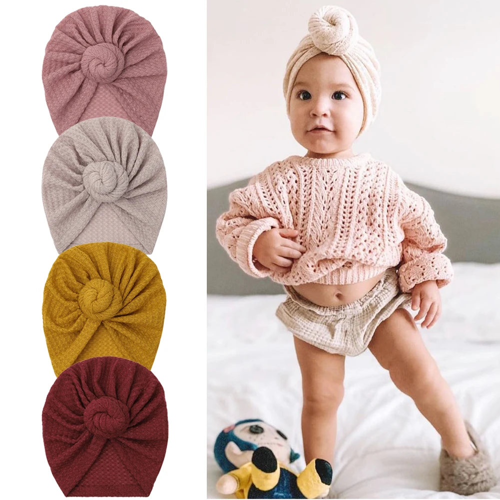 New Solid Waffle Crochet Knit Baby Hat 3M-5T Turban Infant Toddler Newborn Baby Cap Bonnet Beanies Headwraps for Baby Girls Boy