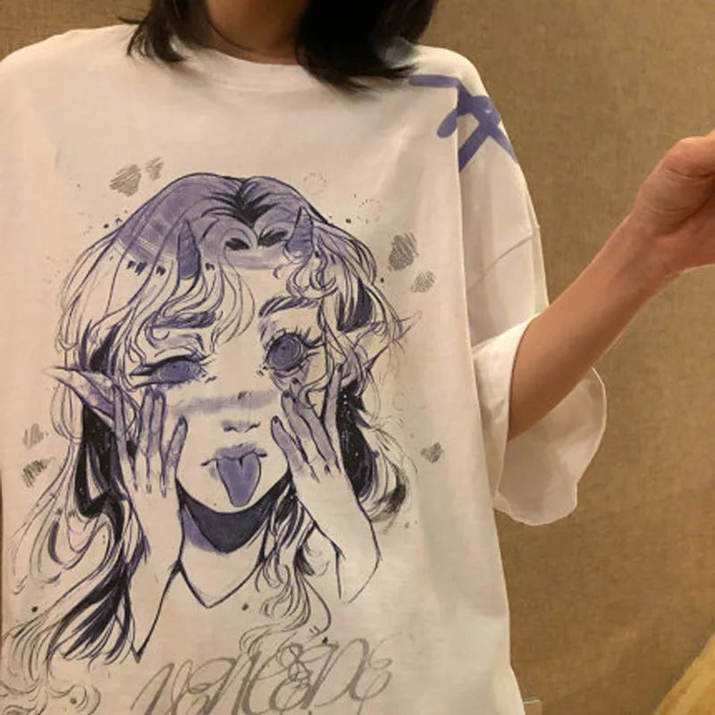 Women Oversized T Shirt White Cartoon Femme Kawaii Tops Tee Short Sleeve Fashion Summer Funny T-Shirt for Girl Hip Hop Clothes