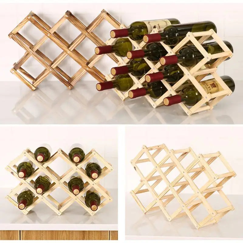 3/6/10 Bottles Collapsible Wooden Wine Racks Cabinet Stand Holders Wood Shelf Organizer Storage for Retro Display Cabinet