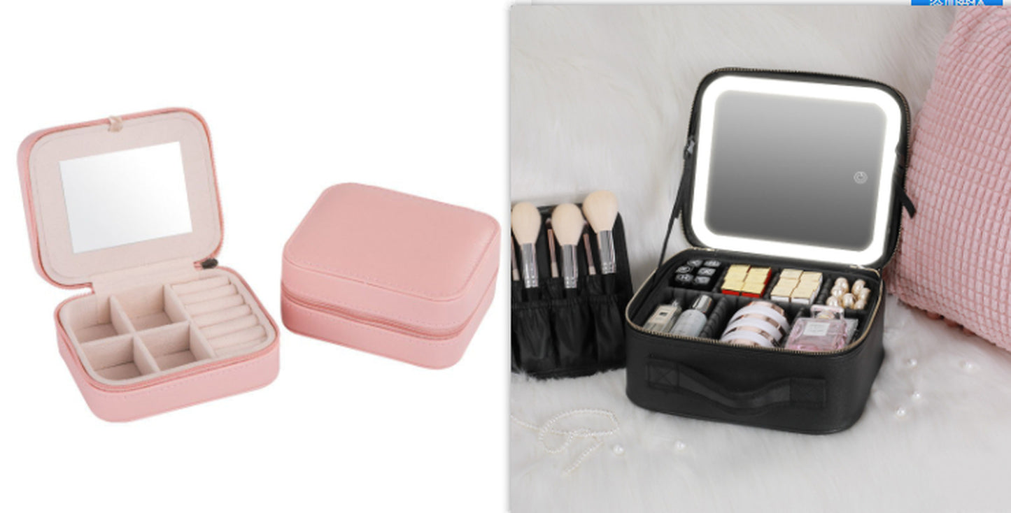 Smart LED Cosmetic Case with Mirror Cosmetic Bag Large Capacity Fashion Portable Storage Bag Travel Makeup Bags