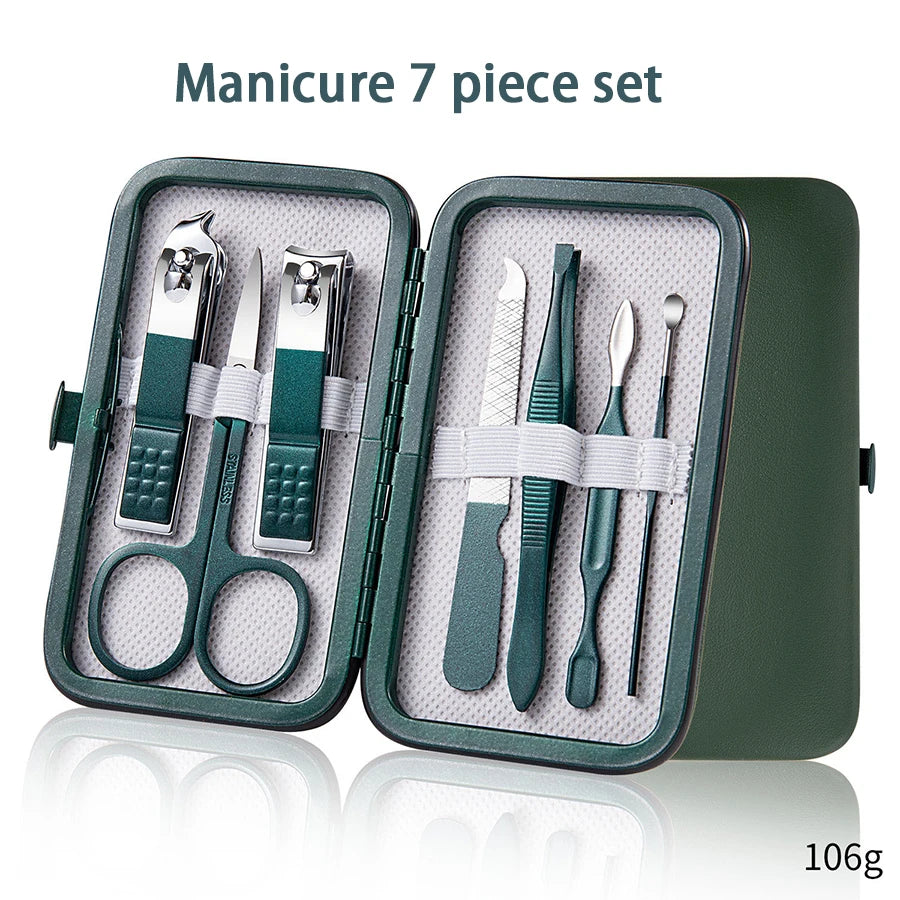 7-18 Pcs Manicure Set Nail Clippers Kit Professional Stainless Steel Nail Care Tools with Leather Travel Case for Man and Women