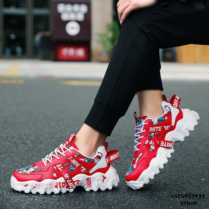 Tennis Shoes Mens Womens Sneakers Thick Bottom Sports Shoes Breathable Comfortable Wearable Flower Graffiti Cloth Tennis Durable