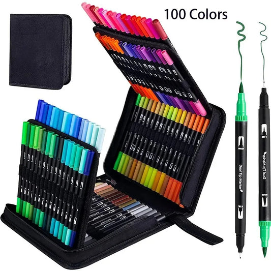 12-132 Colors Dual Tip Watercolor Brush Pen Kids Adults Artist Fine Point Coloring Markers Art Supplies for Artist