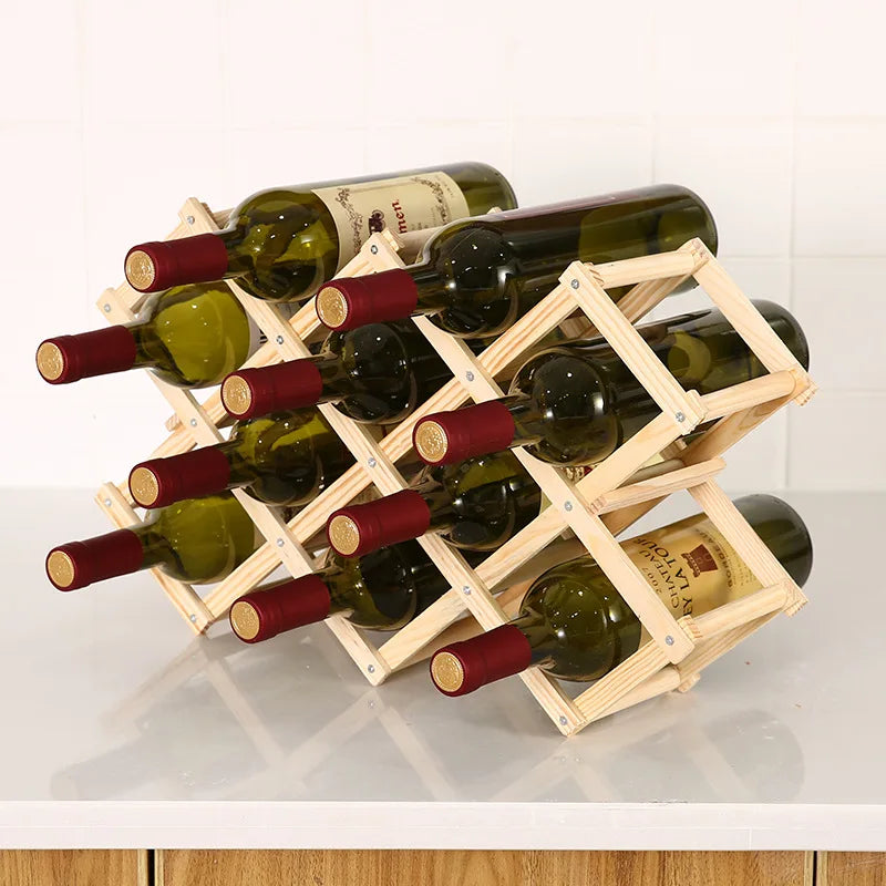 3/6/10 Bottles Collapsible Wooden Wine Racks Cabinet Stand Holders Wood Shelf Organizer Storage for Retro Display Cabinet