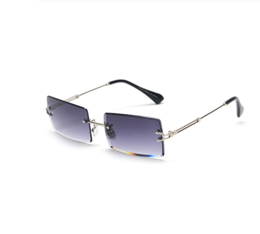 Rimless Rectangle Sunglasses Square Fashion Hip-Hop Sunglasses Tide Ins Retro Street Beat Cut Edge Sunglasses