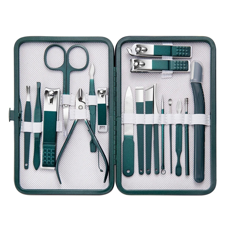 7-18 Pcs Manicure Set Nail Clippers Kit Professional Stainless Steel Nail Care Tools with Leather Travel Case for Man and Women