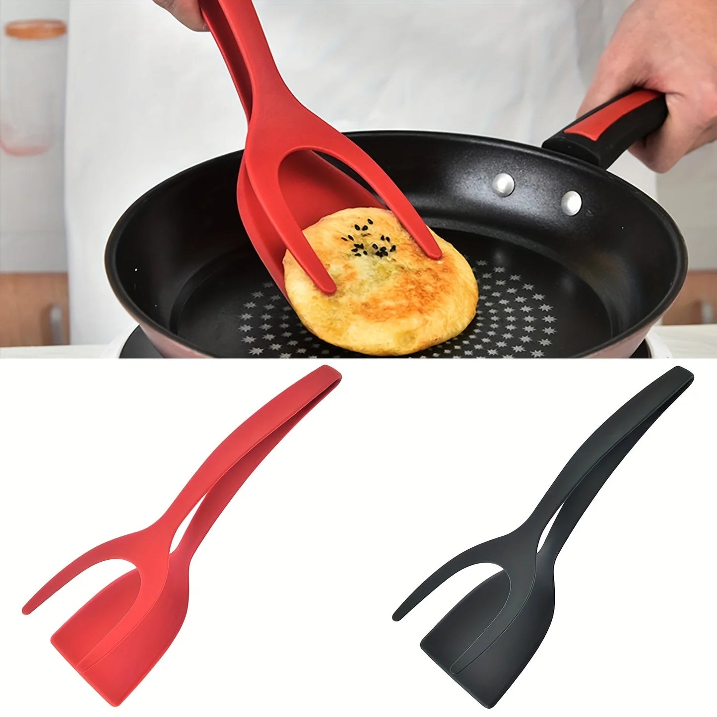 2 in 1 Nylon Grip Flip Tongs Egg Spatula Tongs Steak Spatula Tongs Clamp Pancake Fried Turners Kitchen Accessorie