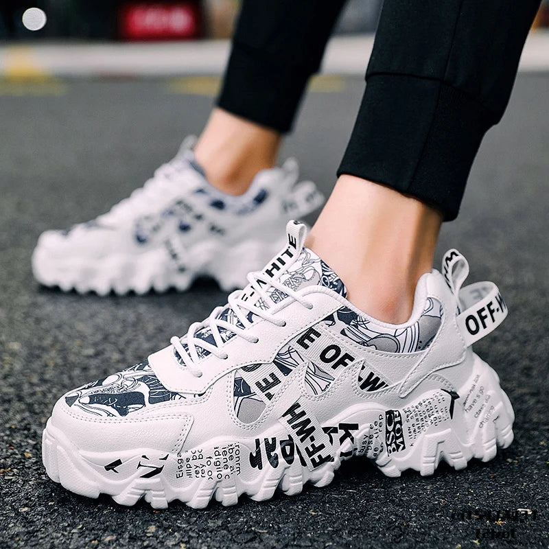 Tennis Shoes Mens Womens Sneakers Thick Bottom Sports Shoes Breathable Comfortable Wearable Flower Graffiti Cloth Tennis Durable