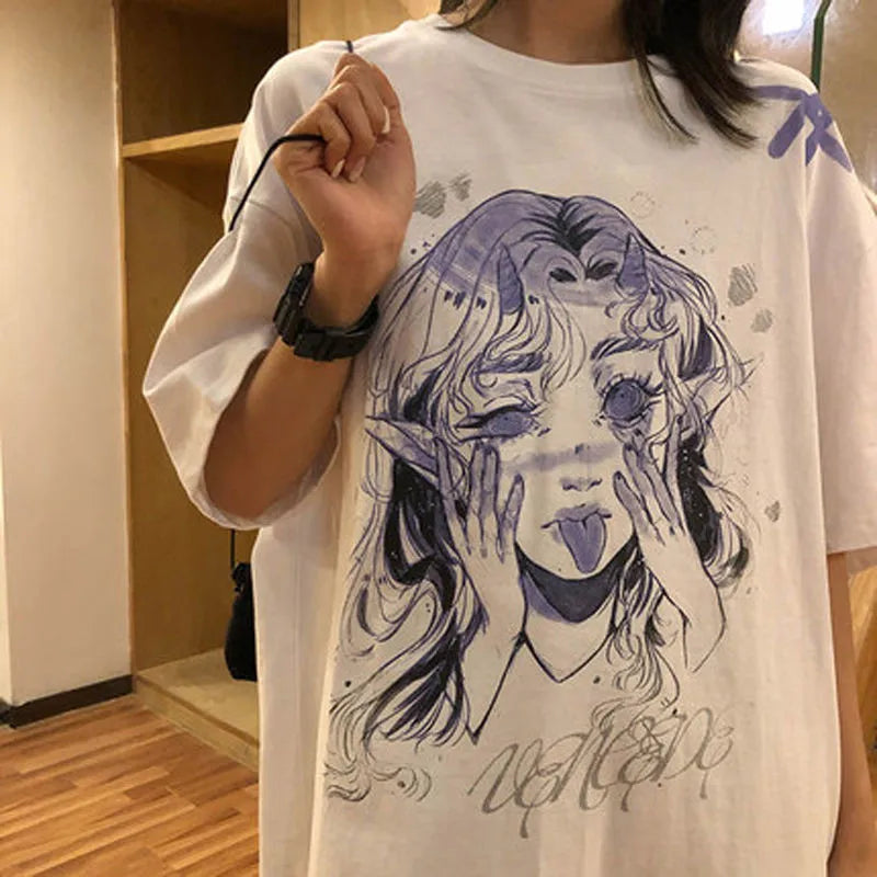 Women Oversized T Shirt White Cartoon Femme Kawaii Tops Tee Short Sleeve Fashion Summer Funny T-Shirt for Girl Hip Hop Clothes