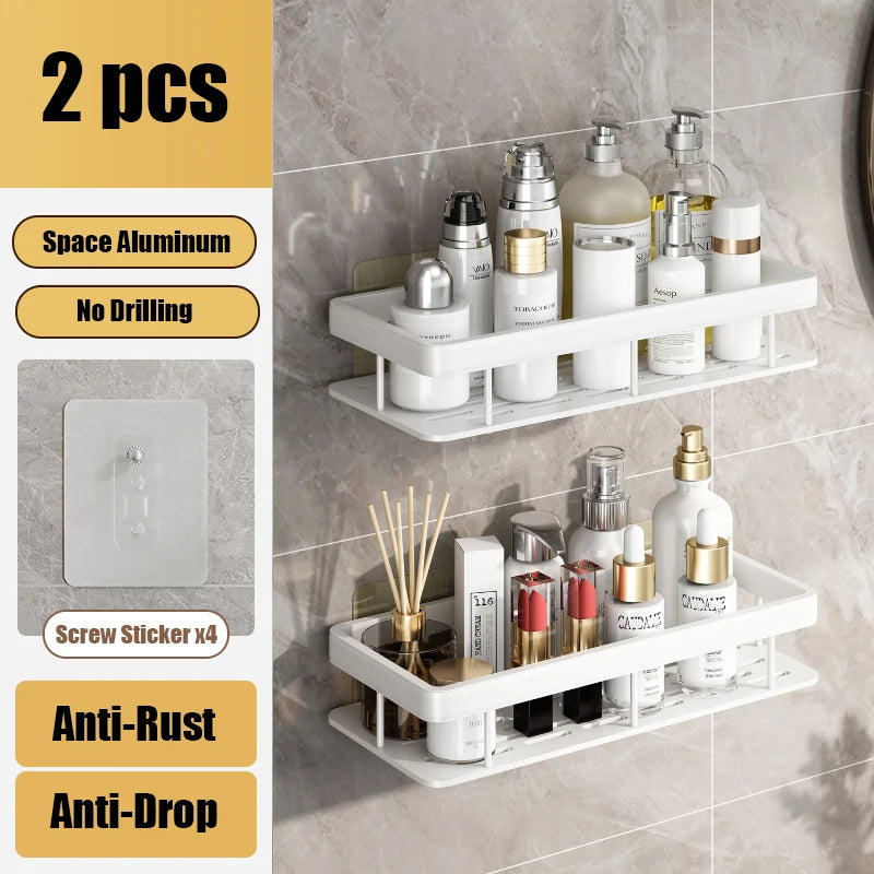 Bathroom Shelf Makeup Storage Organizer Aluminum Alloy Shampoo Rack Shower Shelf Bathroom Accessories No Drill Wall Shelf