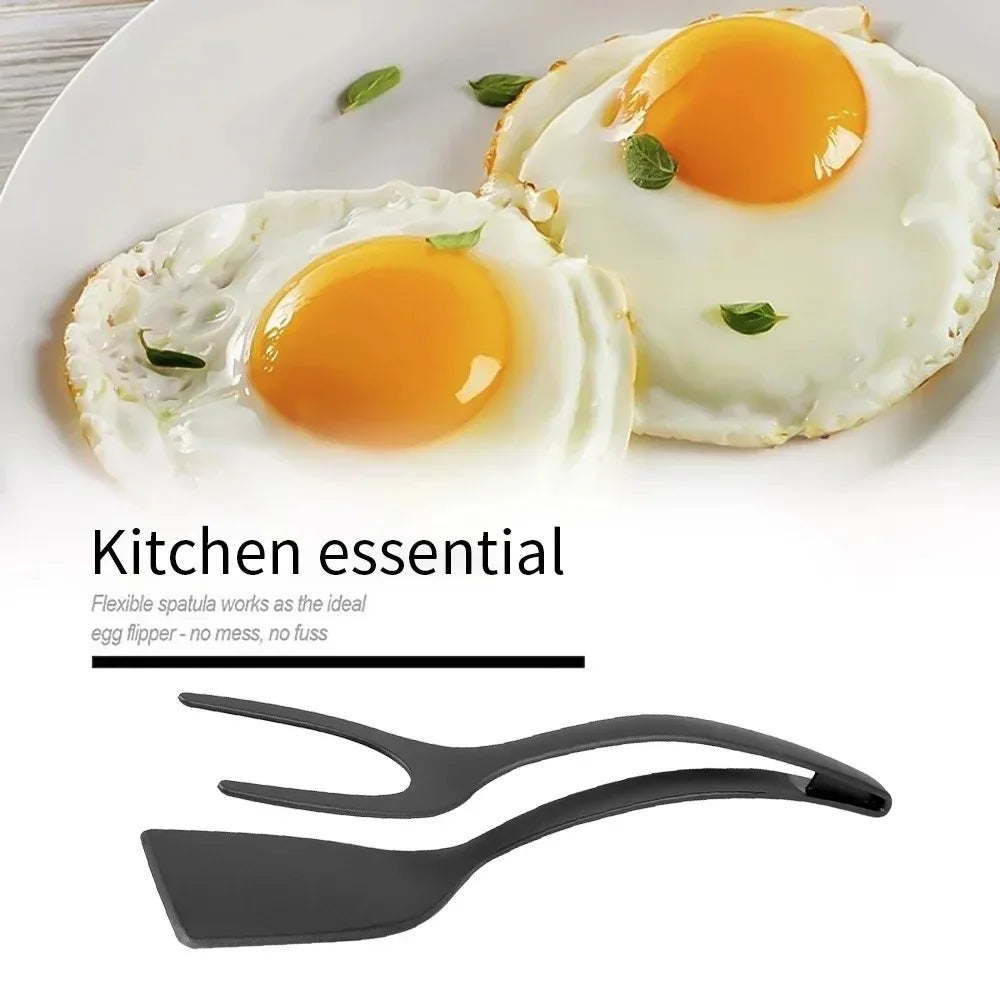 2 in 1 Nylon Grip Flip Tongs Egg Spatula Tongs Steak Spatula Tongs Clamp Pancake Fried Turners Kitchen Accessorie